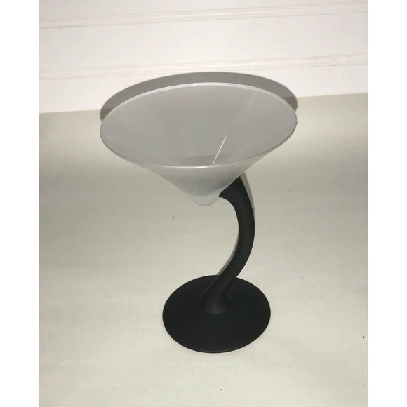 Pair of Frosted Glass MARTINI GLASSES w BLACK Swerve Stem Modern - Picture 4 of 10